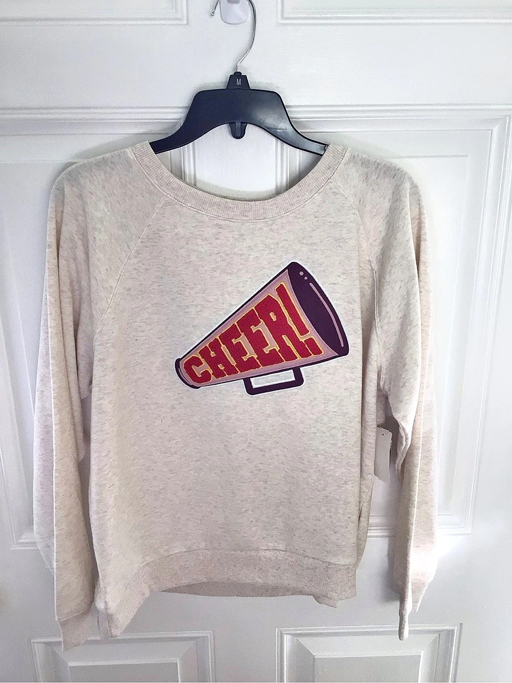 LC Lauren Conrad Cheer Megaphone Chenille Patch Sweatshirt Beige Medium